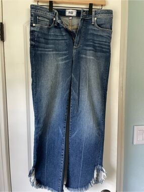 PAIGE Blue Frayed-Hem Straight Leg Jeans